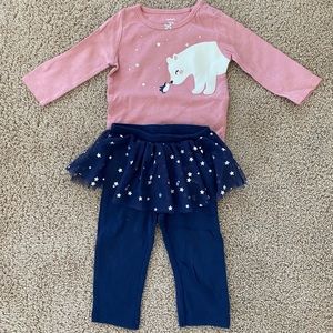 Carters Baby Girl 2 Piece Long Sleeve Bodysuit and Tutu Pant Set